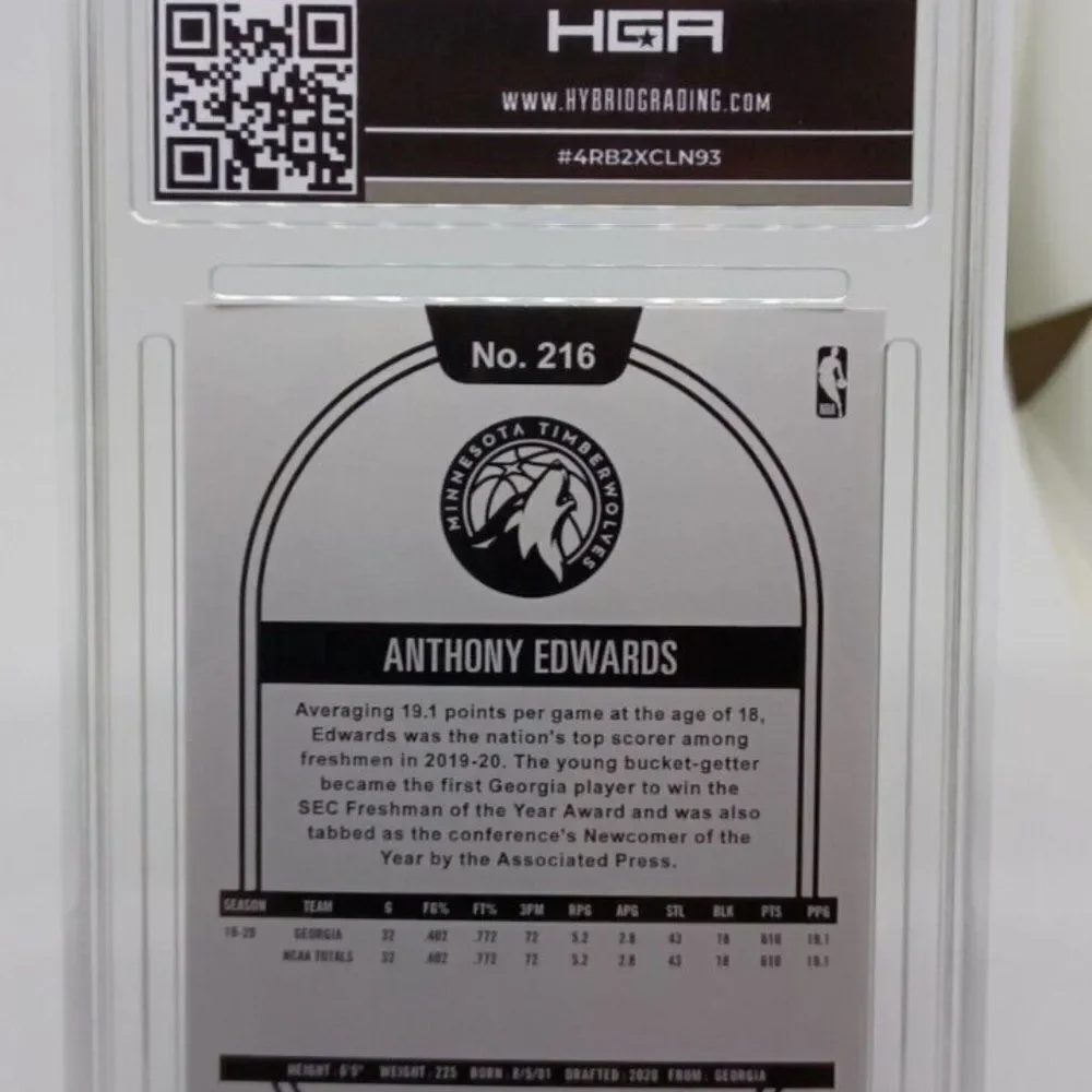 2020-21 Panini NBA Hoops Basketball Anthony Edwards Rookie RC #216 HGA 9.5